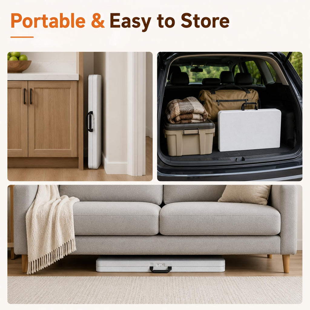 36" Square White Plastic Folding Card Table with Carrying Handle I45807