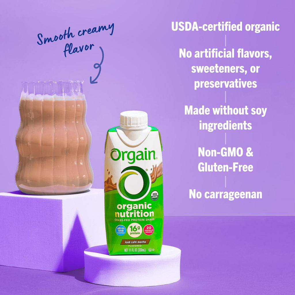 Organic Grass Fed Protein Shake, Café Mocha, 11oz, 12pk E706