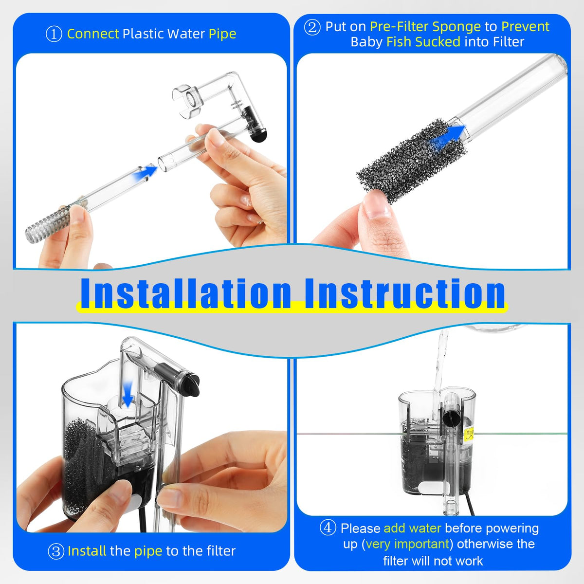 Aquarium Hang on Power Filter 3 Gallon 65GPH G796