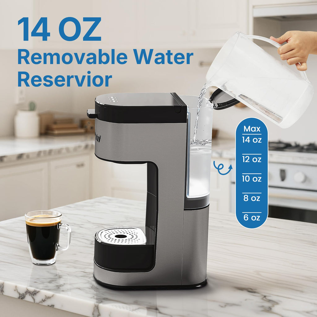 3-in-1 Single Serve Coffee Maker with Removable Water Reservoir, Black H7420