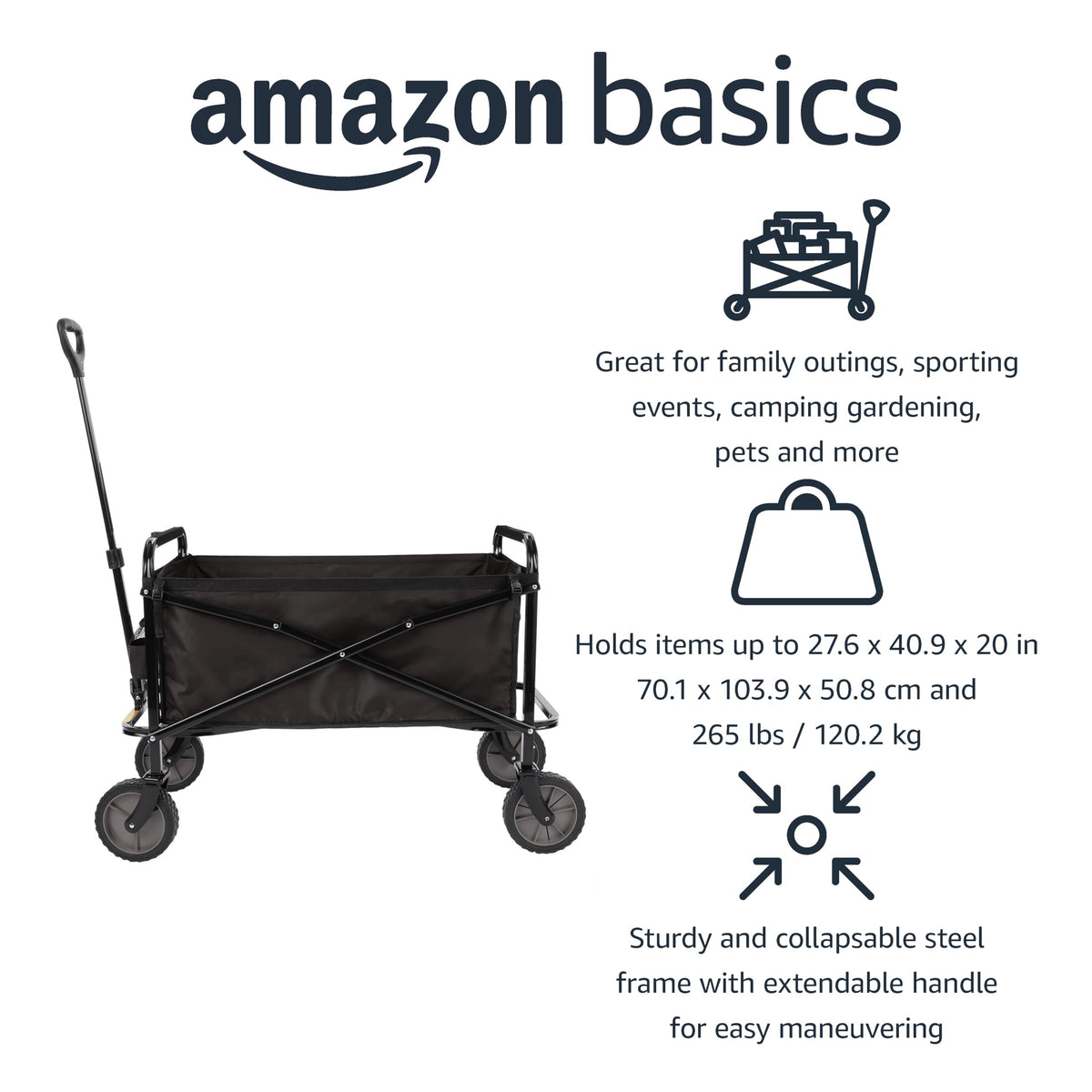 Collapsible Heavy Duty Utility Wagon 265 Pounds Capacity Black W808799