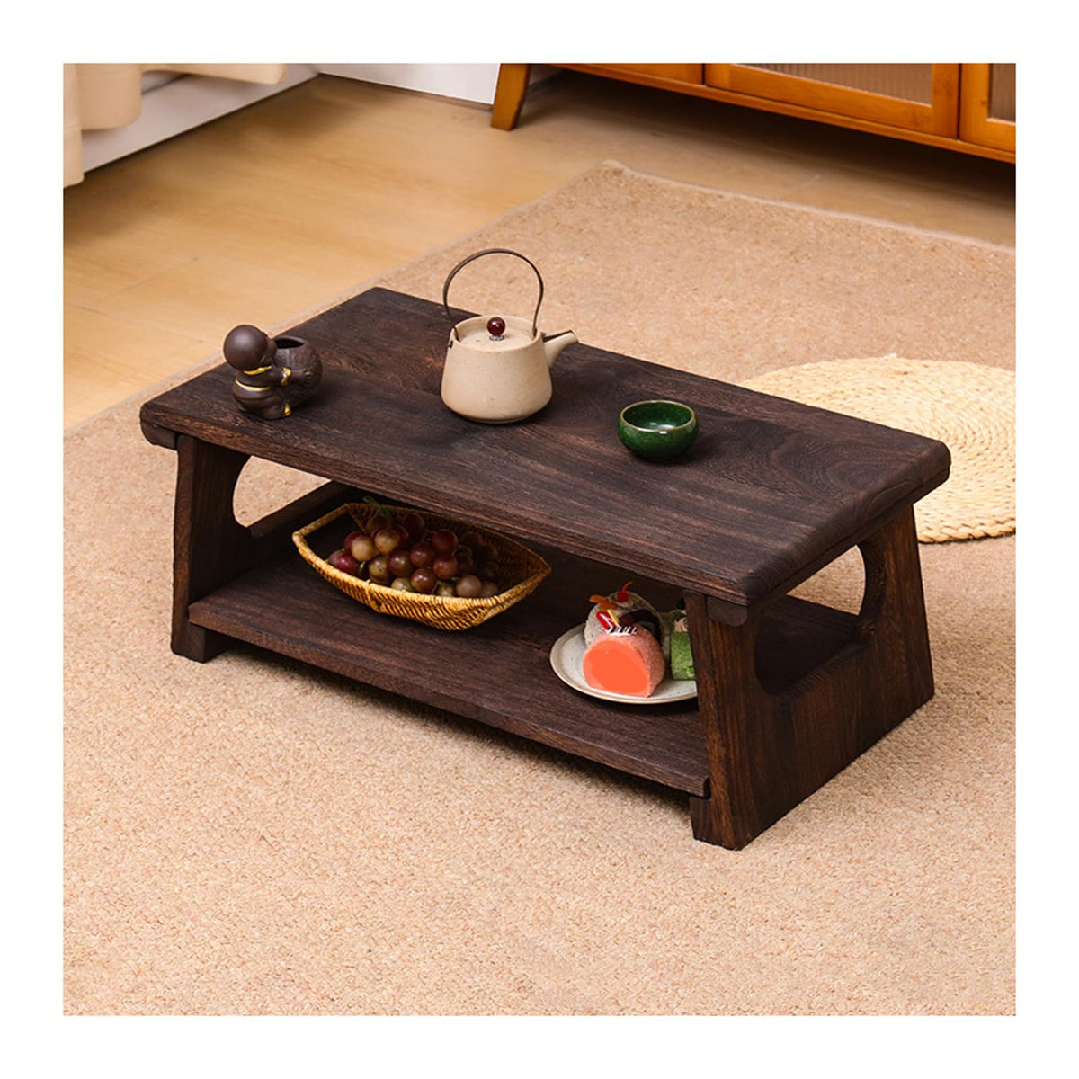 Mid-Century Foldable Coffee Table with Shelf 60x30x22cm M653379