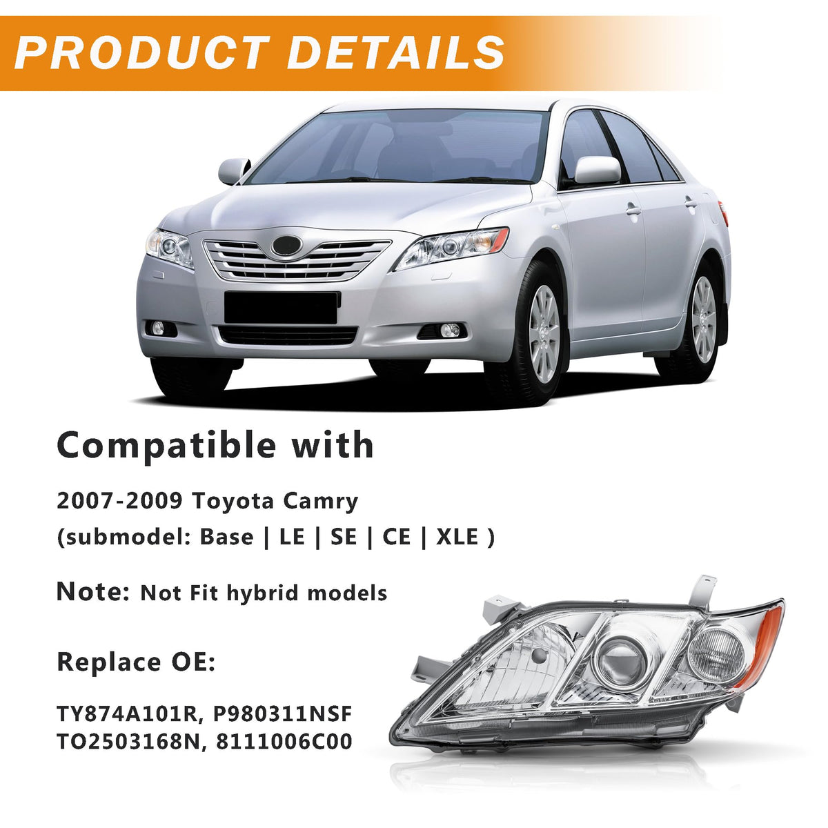 Headlight Assembly for Toyota Camry V597069