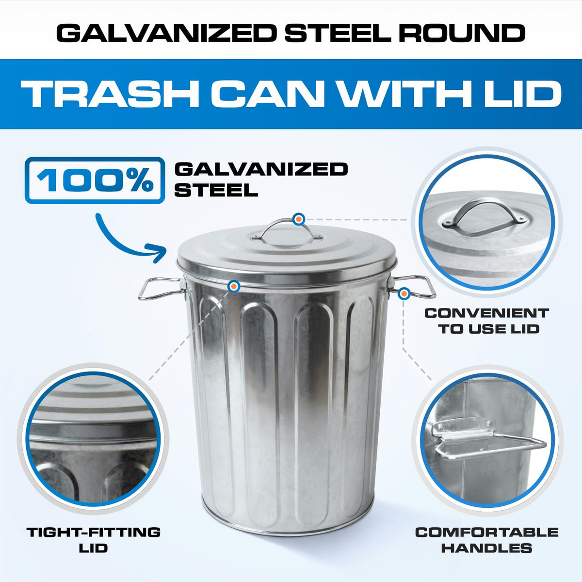 5 Gallon Metal Trash Can with Lid K7773