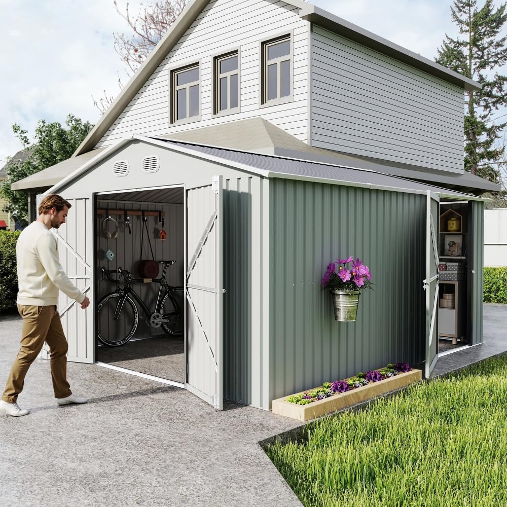 10x12 FT White Metal Storage Shed E590683