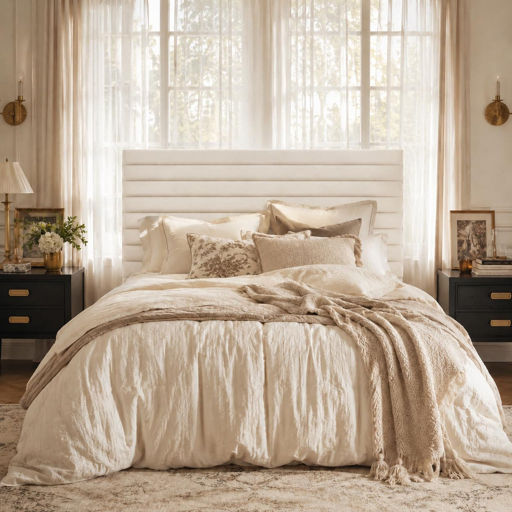 Queen Velvet Upholstered Bed Frame with Adjustable Headboard R946