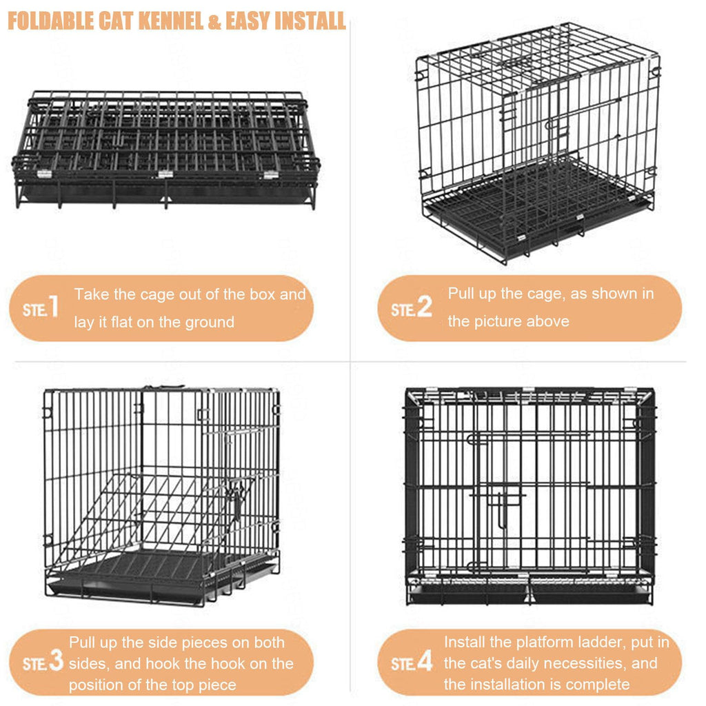 Collapsible Metal Wire Cat Cage with Wheels Q483418