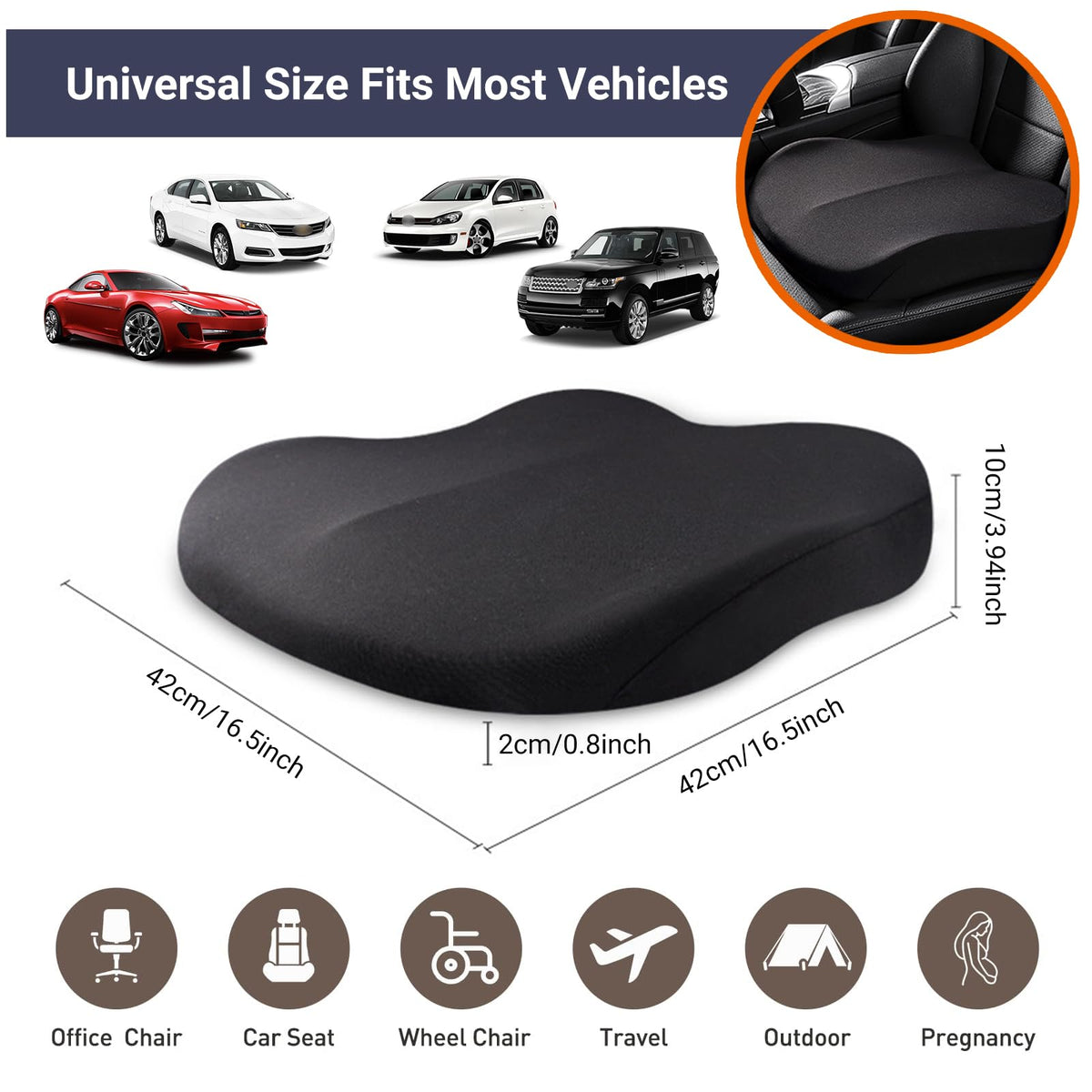 Black Memory Foam Car Seat Cushion C980