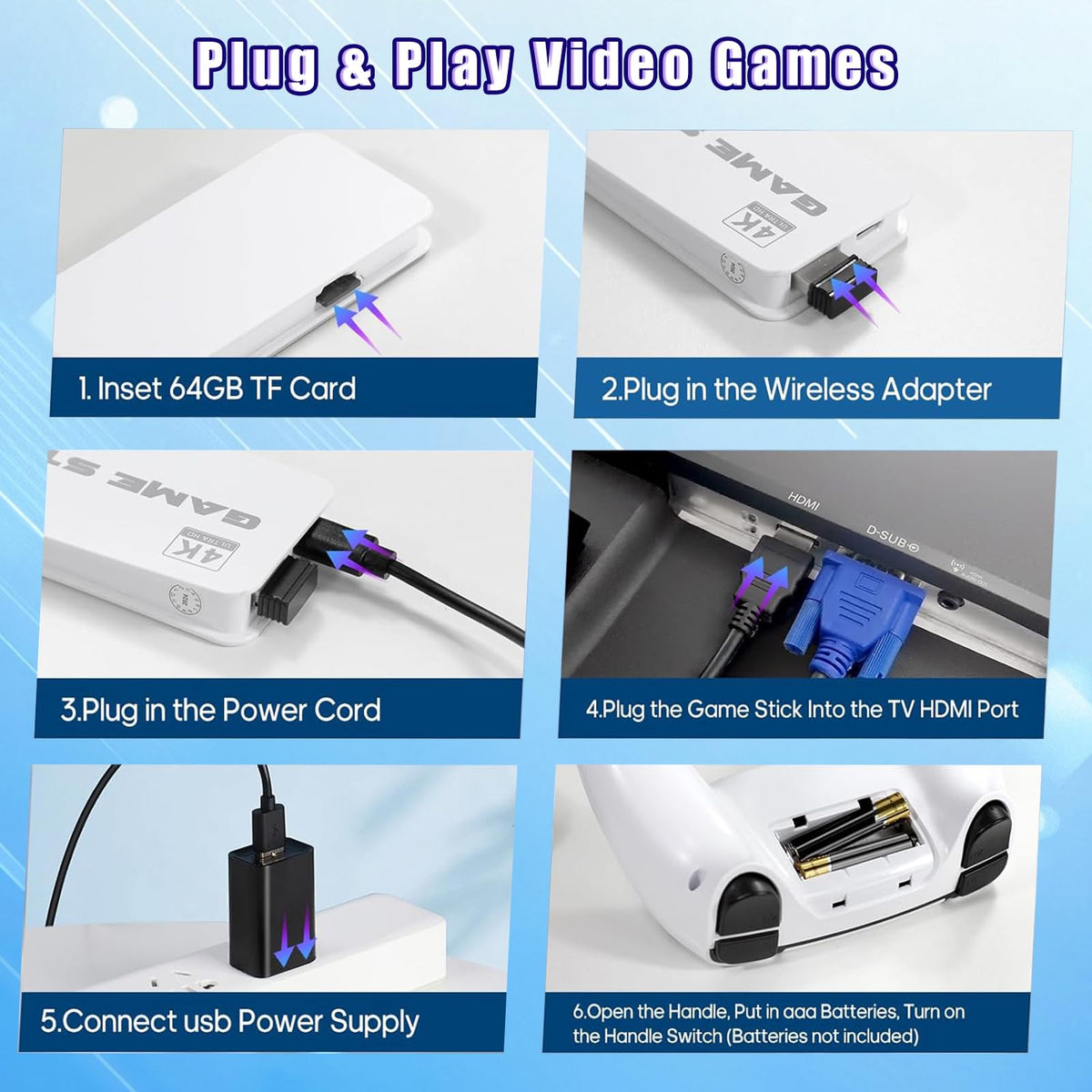 Wireless Retro Gaming Console Game Stick with 4K HDMI Output and 2 Wireless Controllers L78536