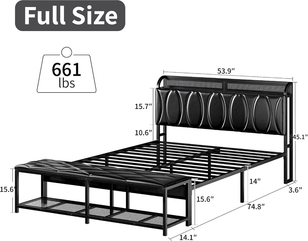 Black Full Size Upholstered Bed Frame with Storage N8820