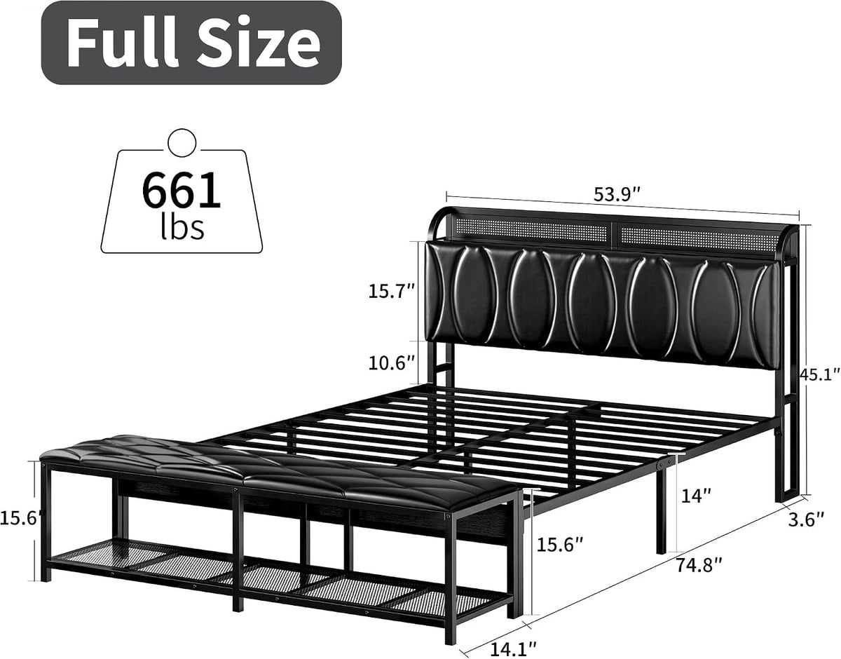 Black Full Size Upholstered Bed Frame with Storage N8820
