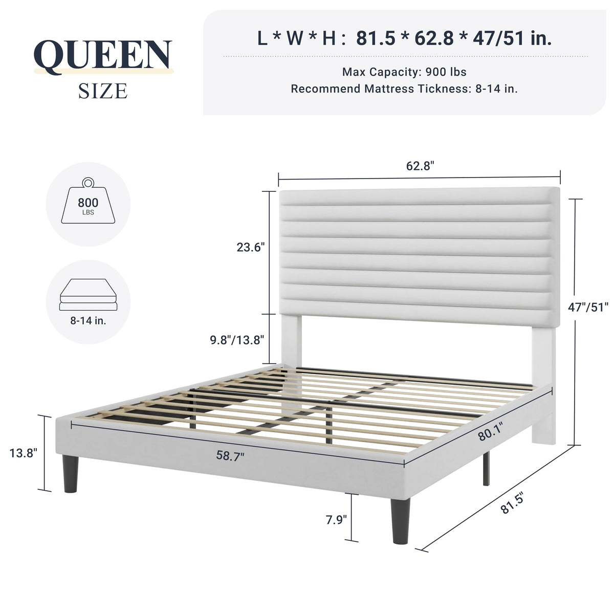 Queen Velvet Upholstered Bed Frame with Adjustable Headboard R946