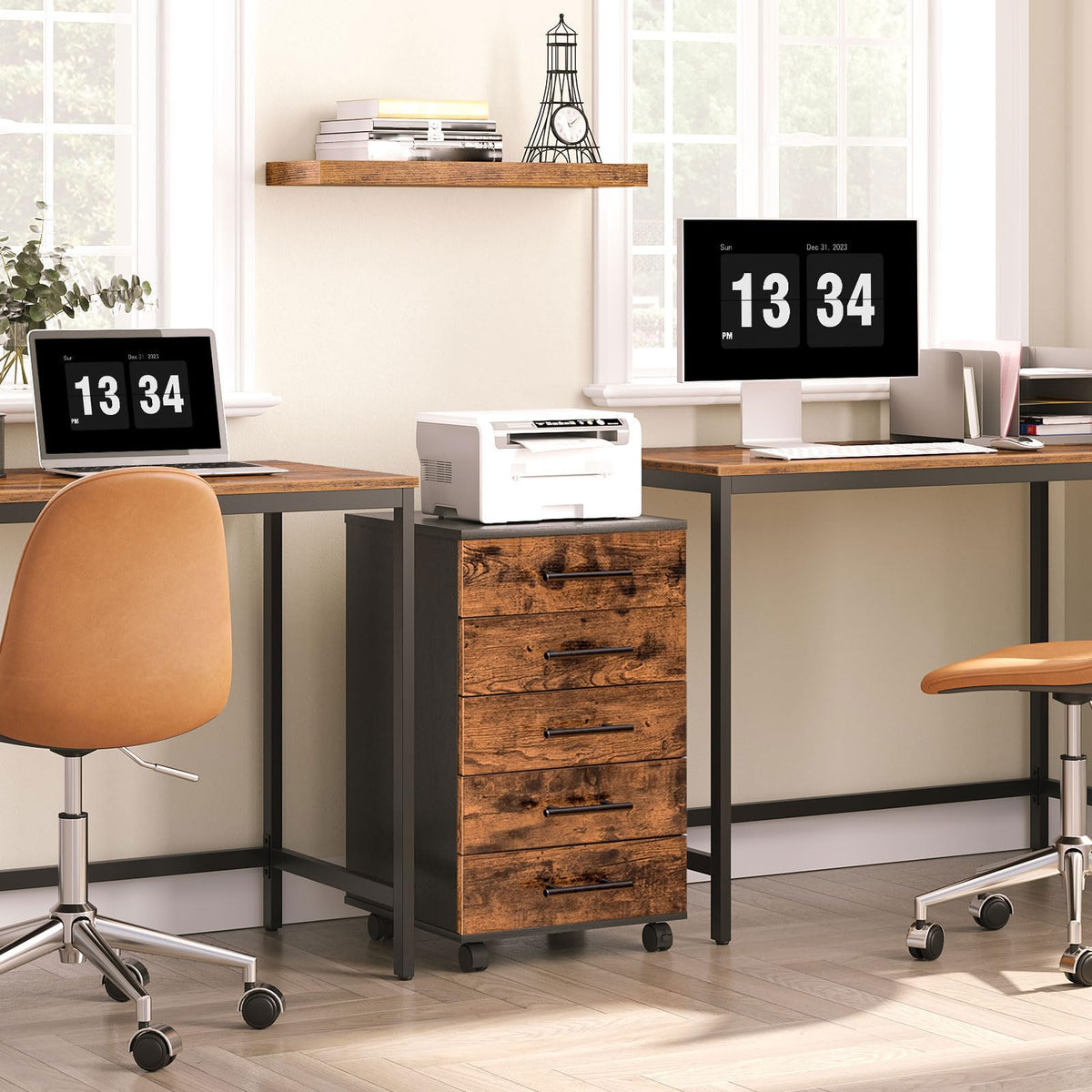 5 Drawer Wooden Mobile File Cabinet with Wheels B983956