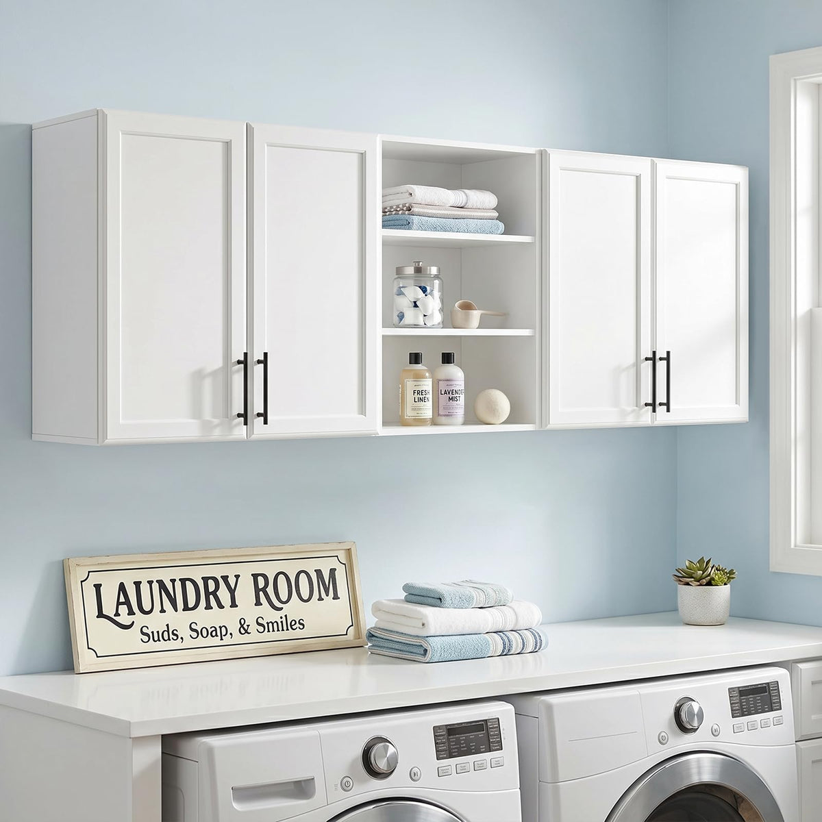 62.8" W Wall Mounted Laundry Cabinets with Adjustable Shelf G972752