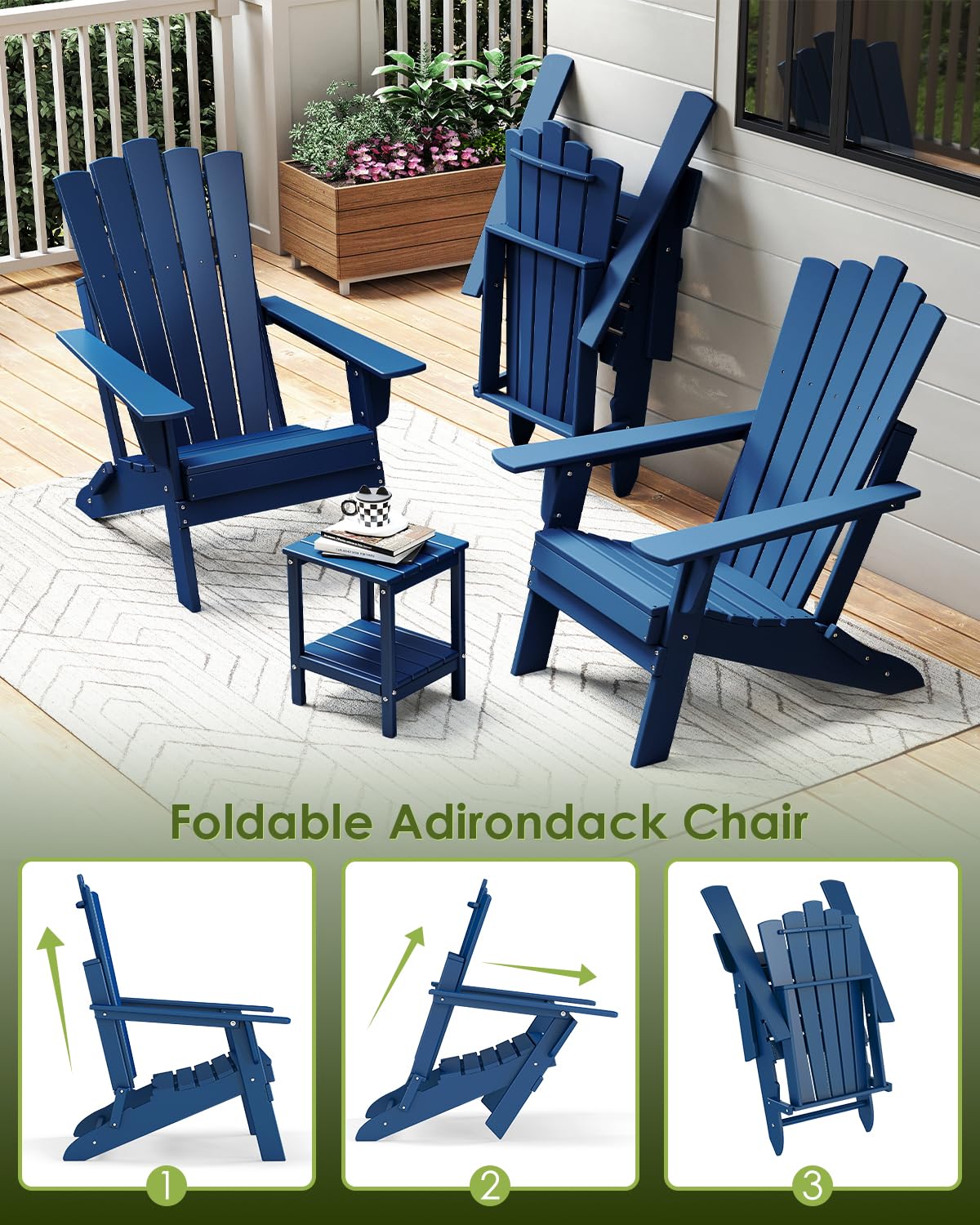 Blue Folding Adirondack Chairs Set of 2 M17831