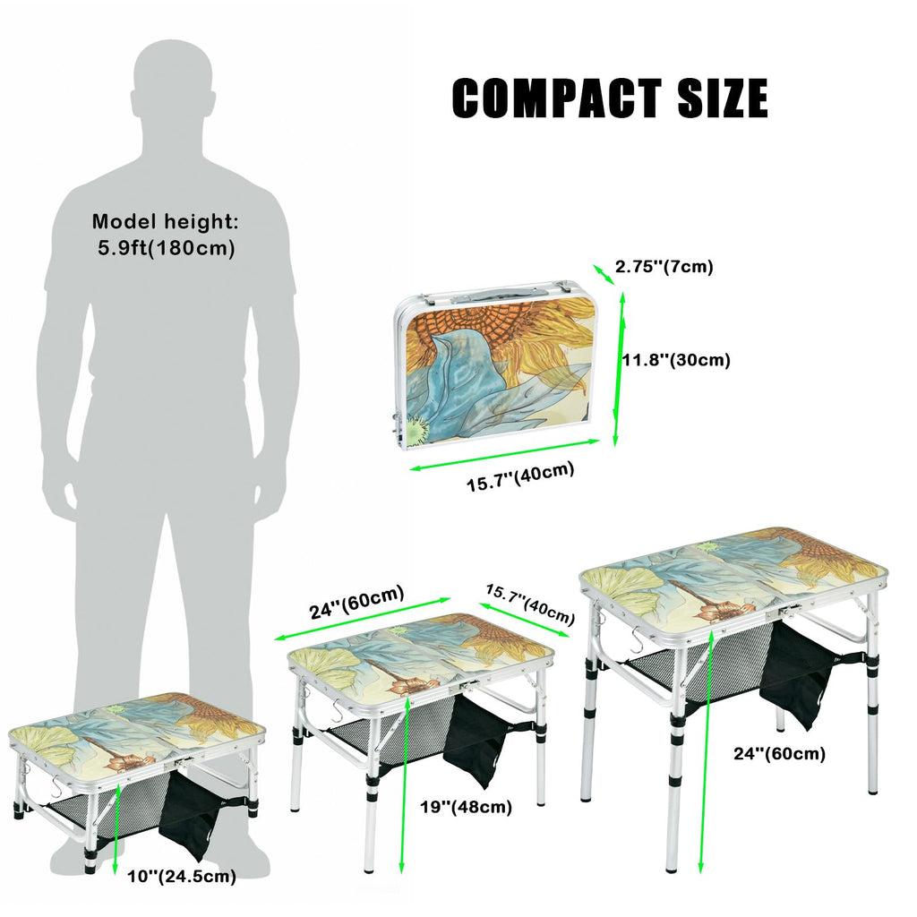 Small Folding Camping Table Aluminum 3 Adjustable Heights T42922