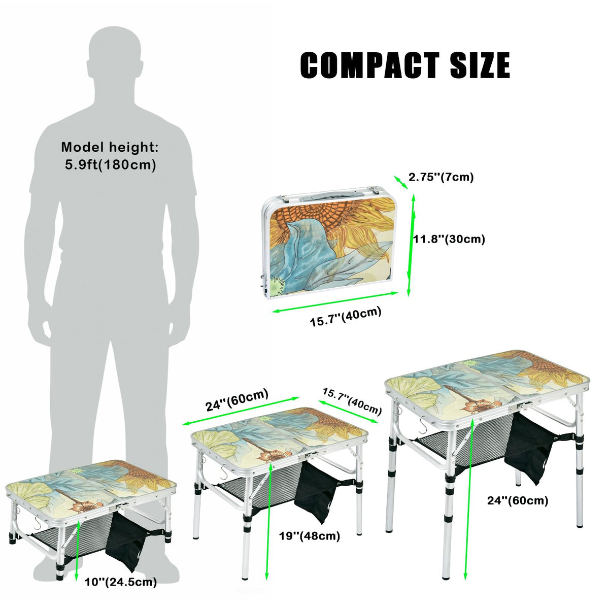 Small Folding Camping Table Aluminum 3 Adjustable Heights T42922