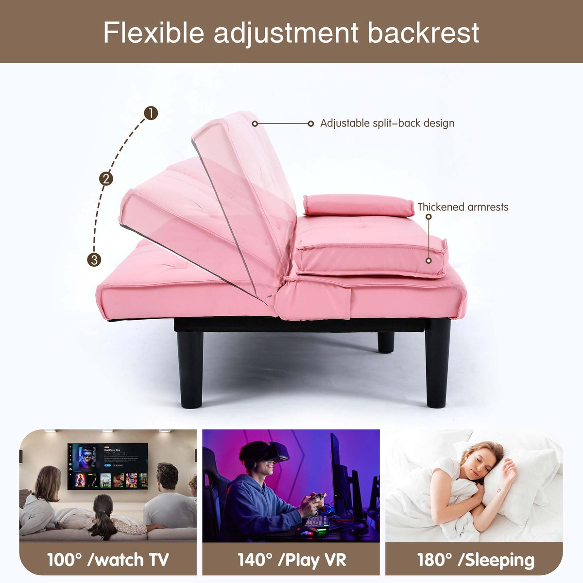 67" Convertible Futon Sofa Bed with 2 Cup Holders U1128