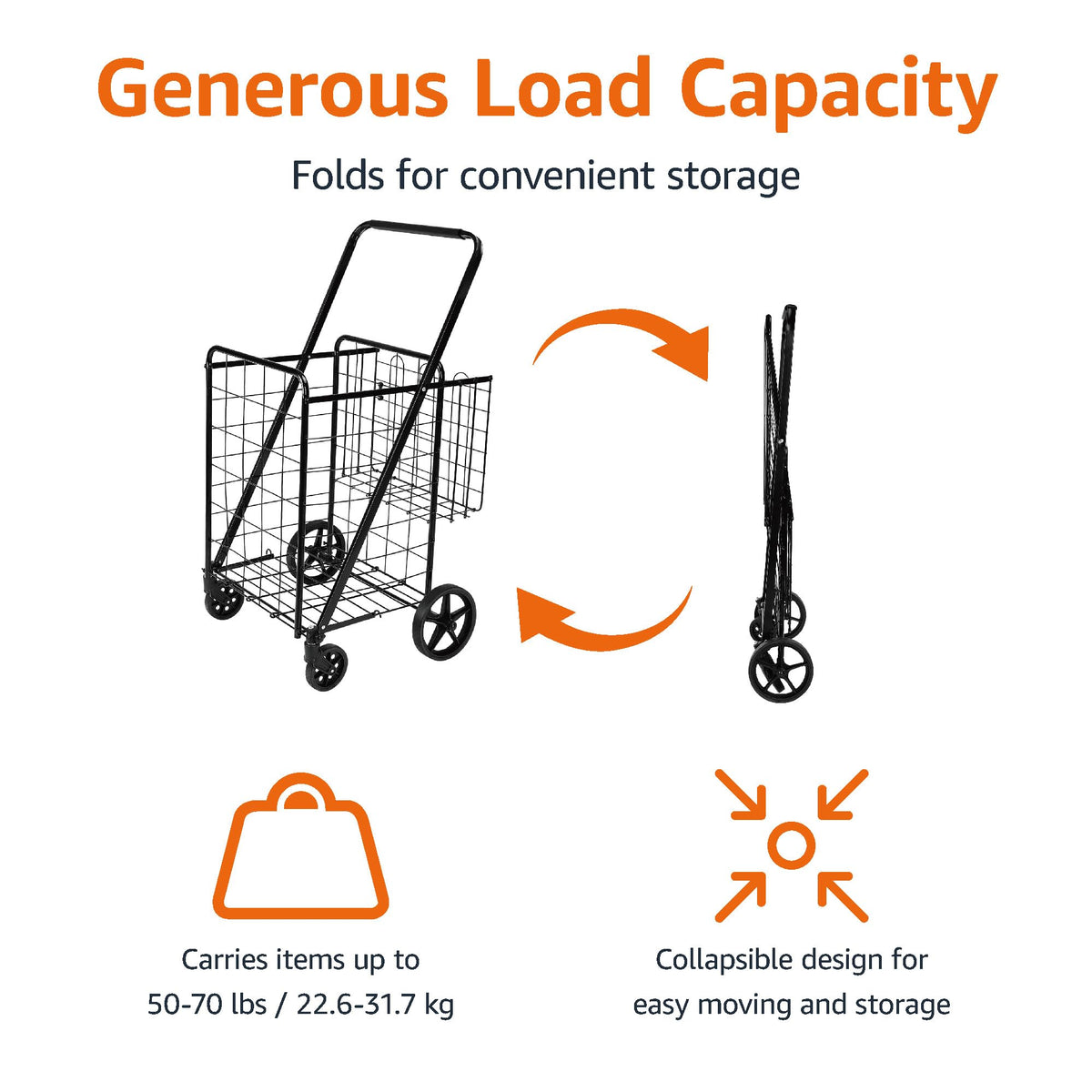 Foldable Utility Cart with 360-Degree Wheels, X-Large, Black L917