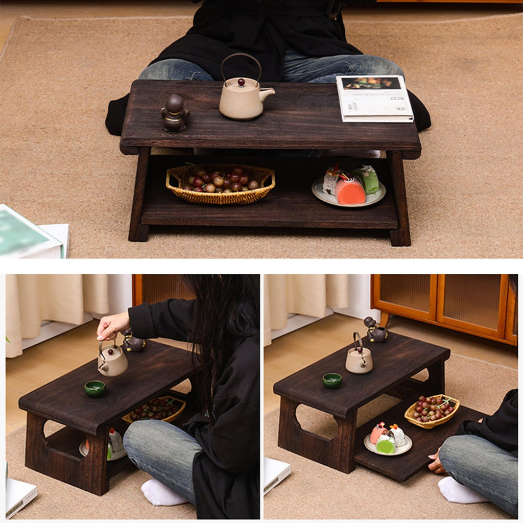 Mid-Century Foldable Coffee Table with Shelf 60x30x22cm M653379