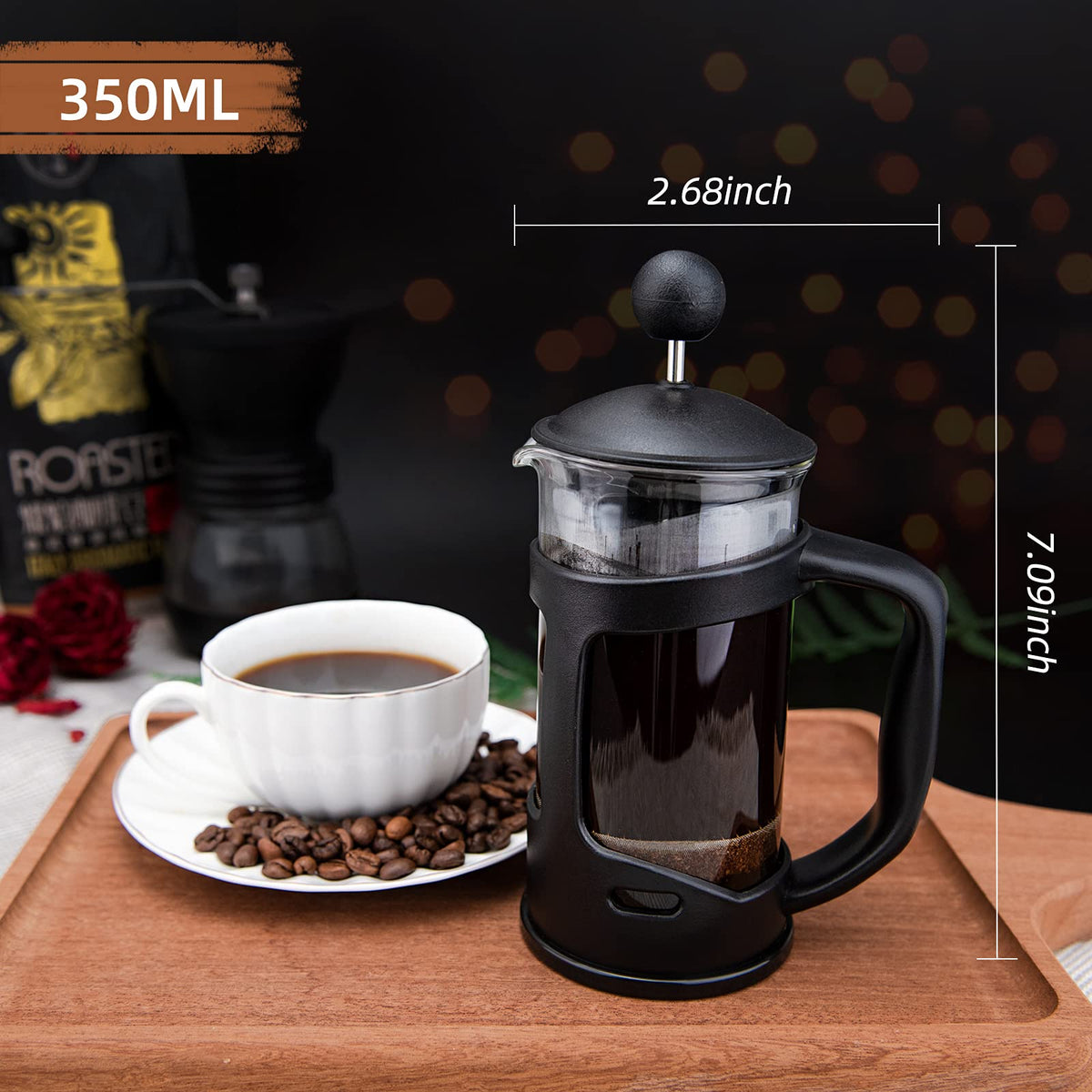 Mini French Press Coffee Maker, 1 Cup, 12oz, Stainless Steel Filter R8303