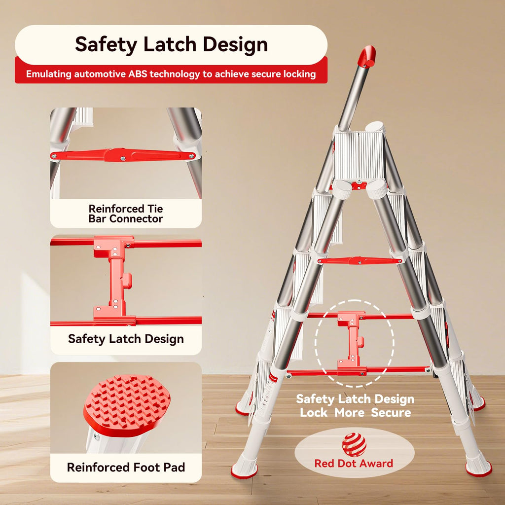 Telescoping Extension Ladder, 4.4FT Folding Step Stool, Aluminum 5 Step Ladder 600lbs Capacity Z51046