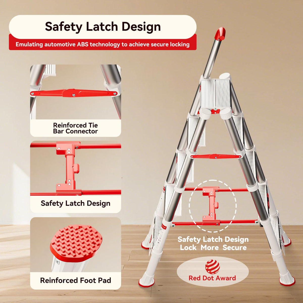 Telescoping Extension Ladder, 4.4FT Folding Step Stool, Aluminum 5 Step Ladder 600lbs Capacity Z51046