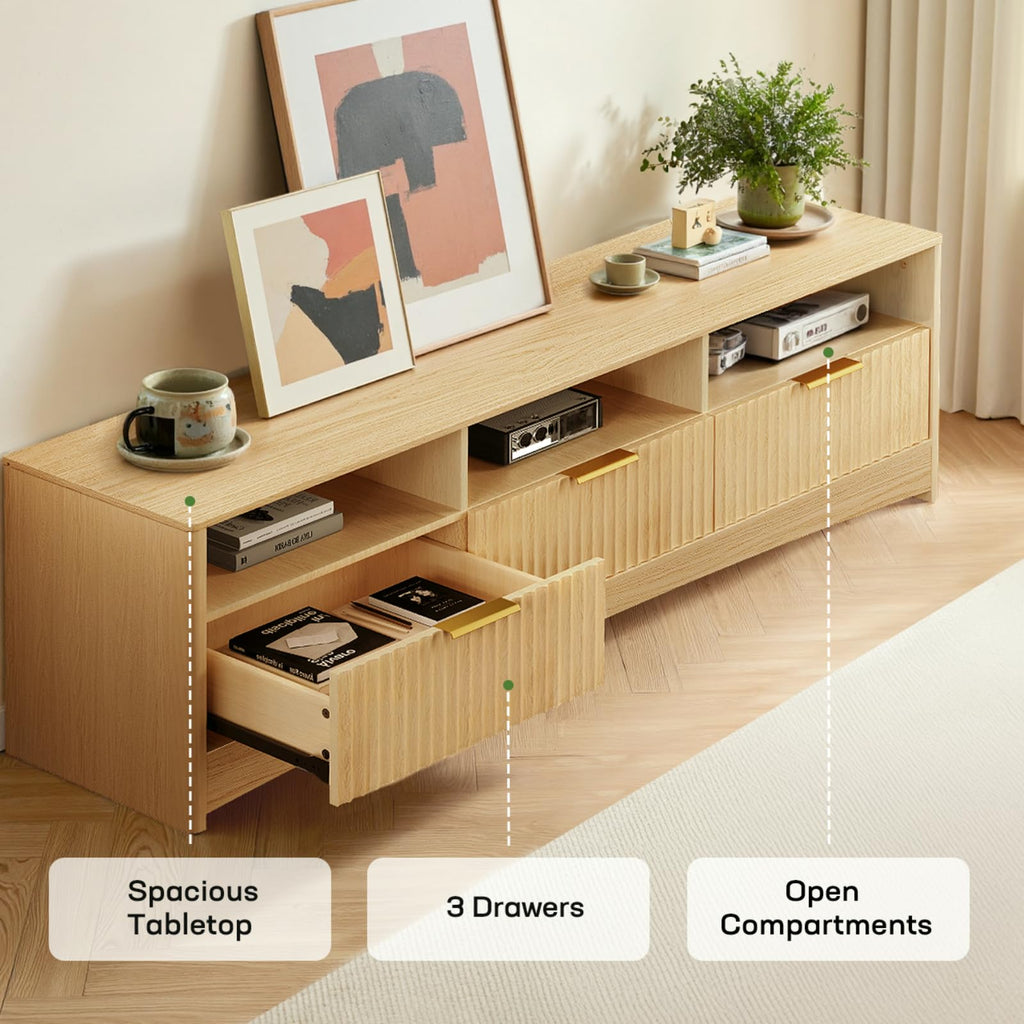 Oak Fluted TV Stand for 65 inch TV with Drawers N821433