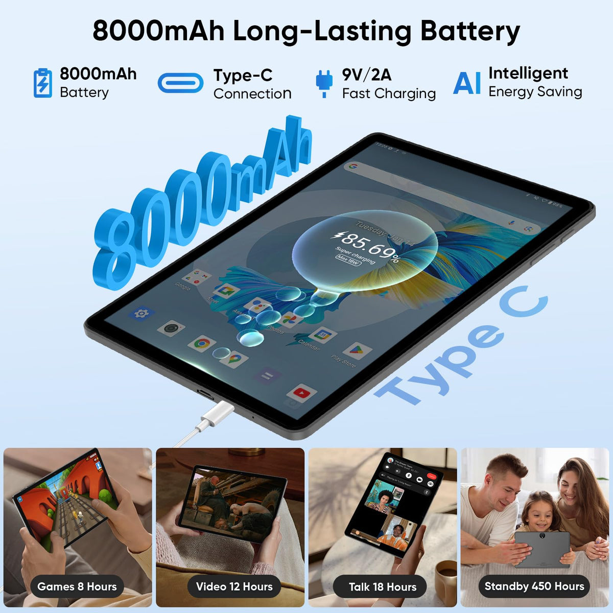 10.1" Android Tablet Octa-core 10GB RAM 64GB ROM Gray D637