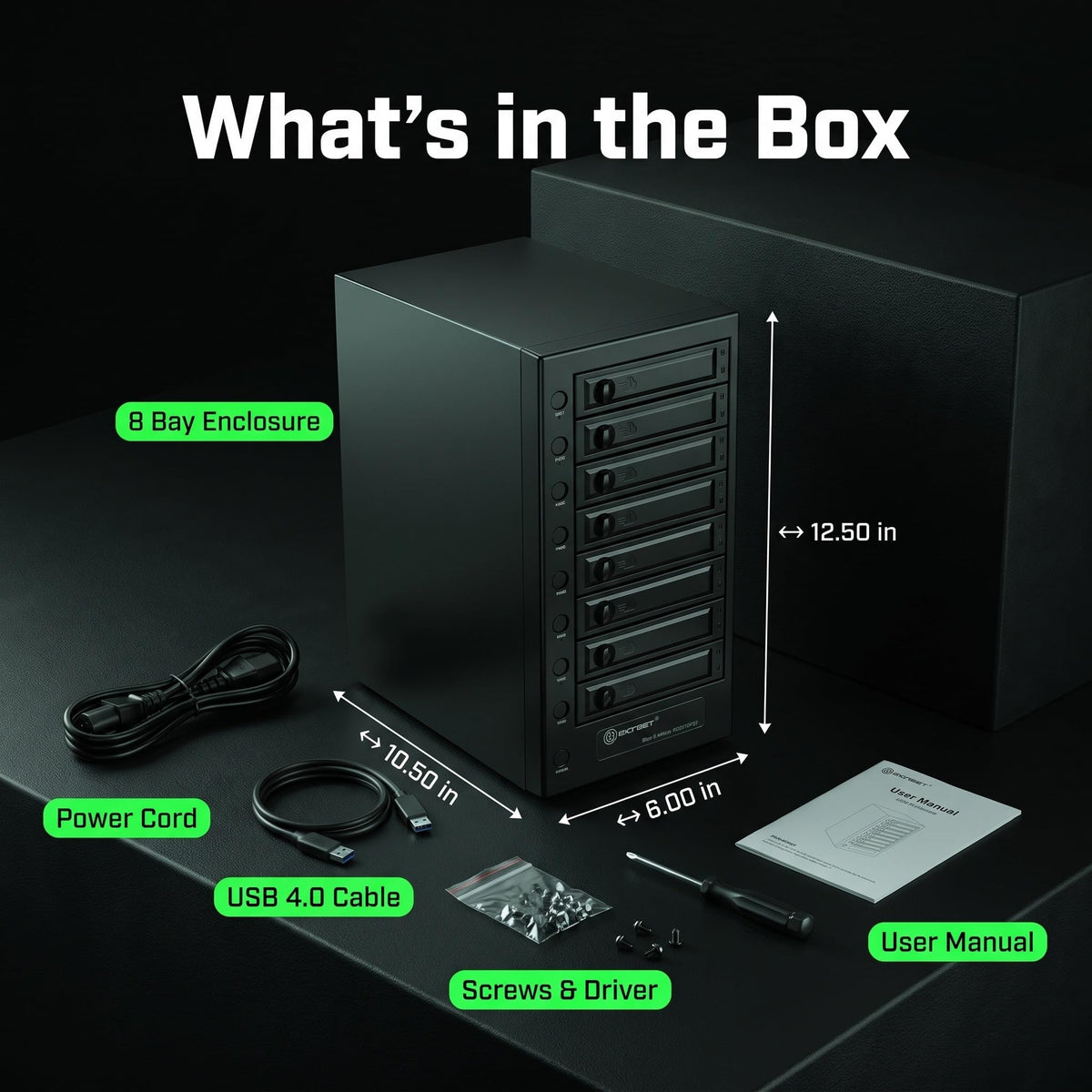 USB 4.0 40Gbps Type-C 8 Bay 2.5 Inch and 3.5 Inch SATA Hard Drive Enclosure D296668