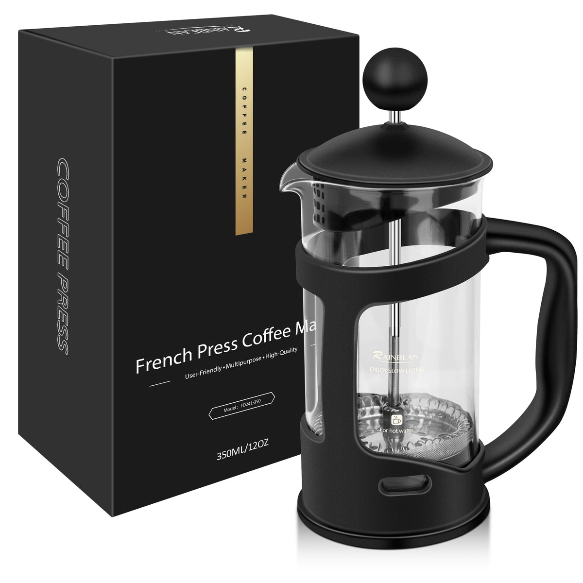 Mini French Press Coffee Maker, 1 Cup, 12oz, Stainless Steel Filter R8303