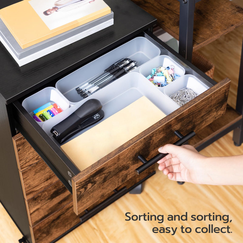 5 Drawer Wooden Mobile File Cabinet with Wheels B983956