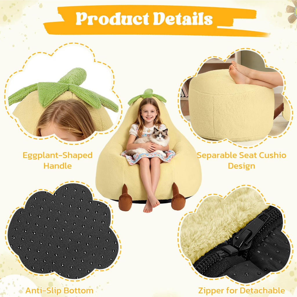 Yellow Faux Rabbit Fur Memory Foam Bean Bag Chair J459
