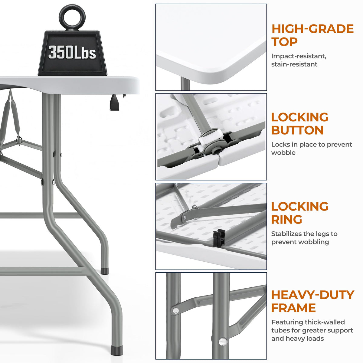 6ft Heavy Duty Folding Table White V894105