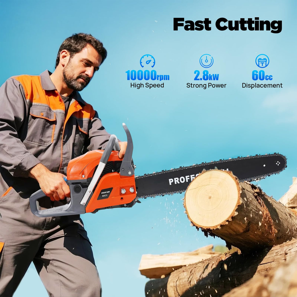 22 Inch 62cc 2-Stroke Gas Chainsaw A41111
