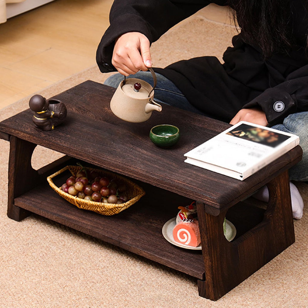 Mid-Century Foldable Coffee Table with Shelf 60x30x22cm M653379