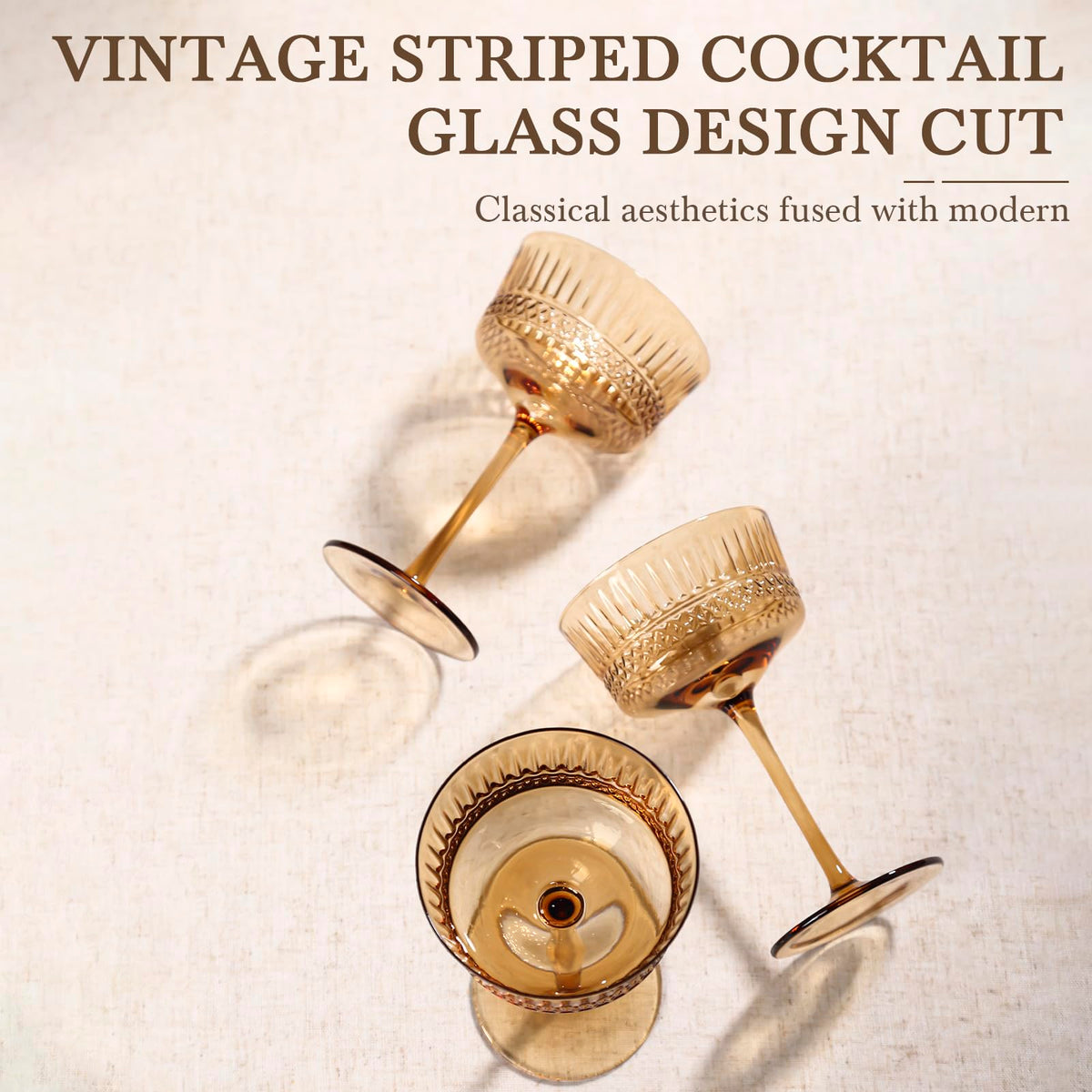 Amber Ribbed Coupe Cocktail Glasses Set of 6 M839