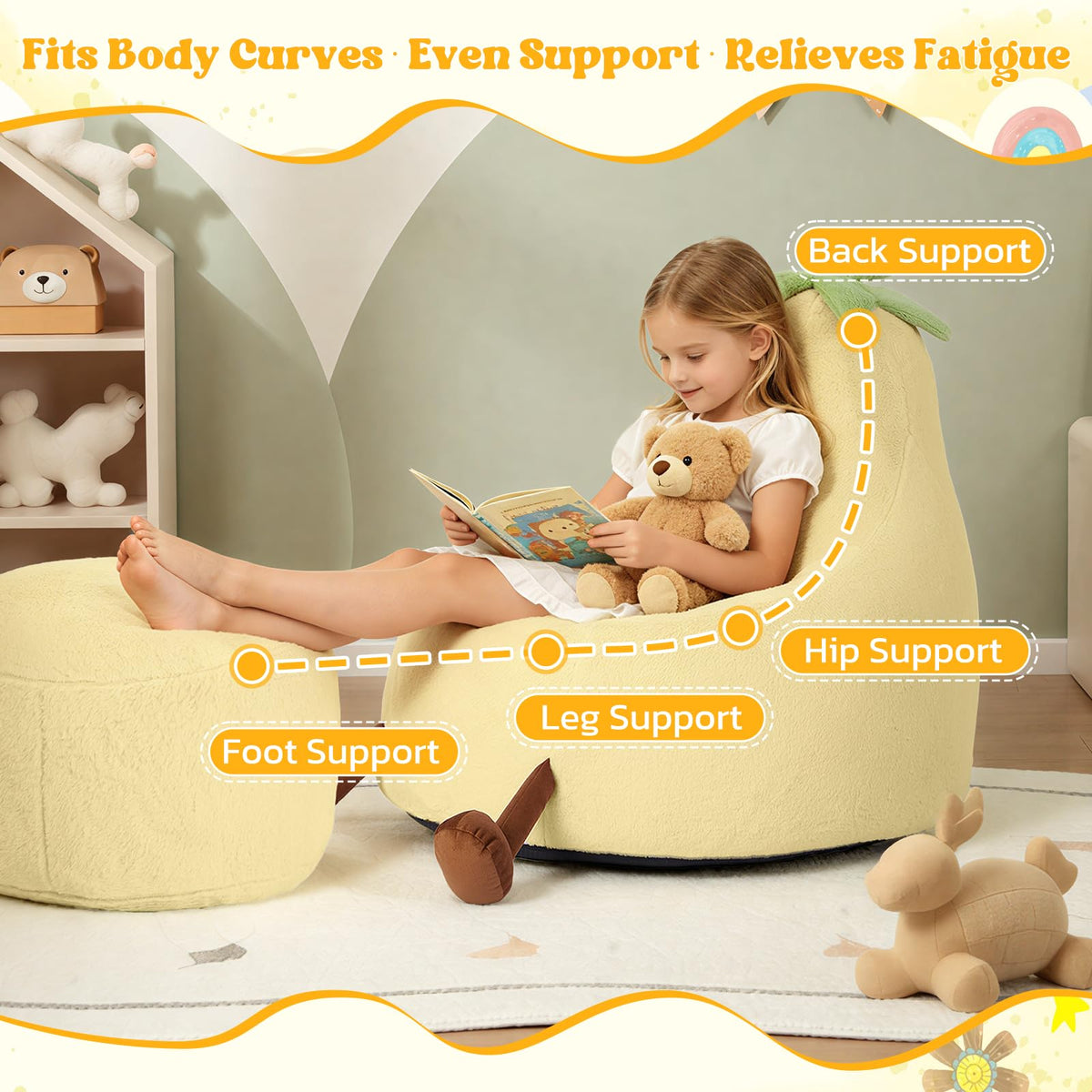 Yellow Faux Rabbit Fur Memory Foam Bean Bag Chair J459