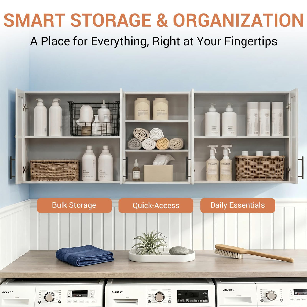 62.8" W Wall Mounted Laundry Cabinets with Adjustable Shelf G972752