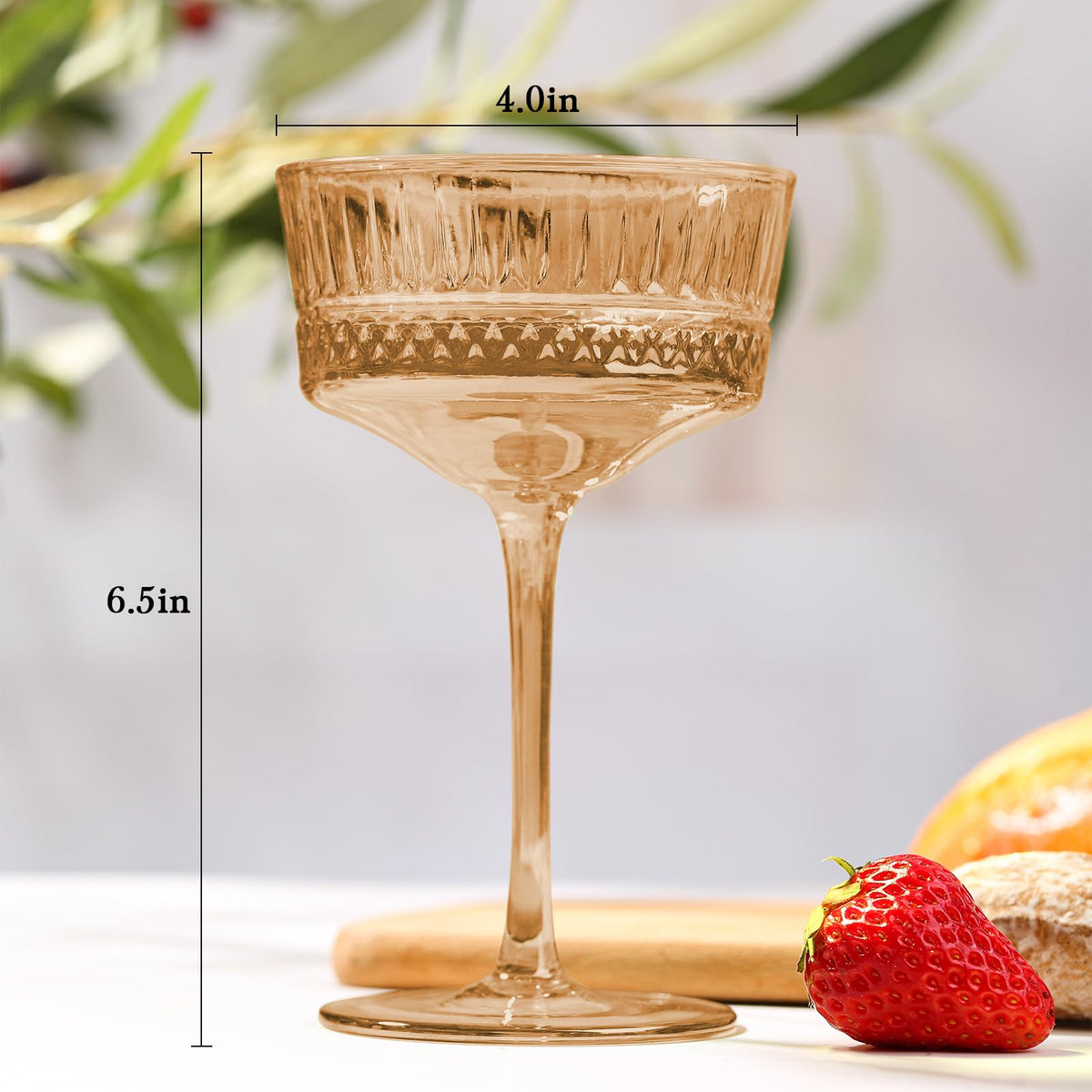 Amber Ribbed Coupe Cocktail Glasses Set of 6 M839