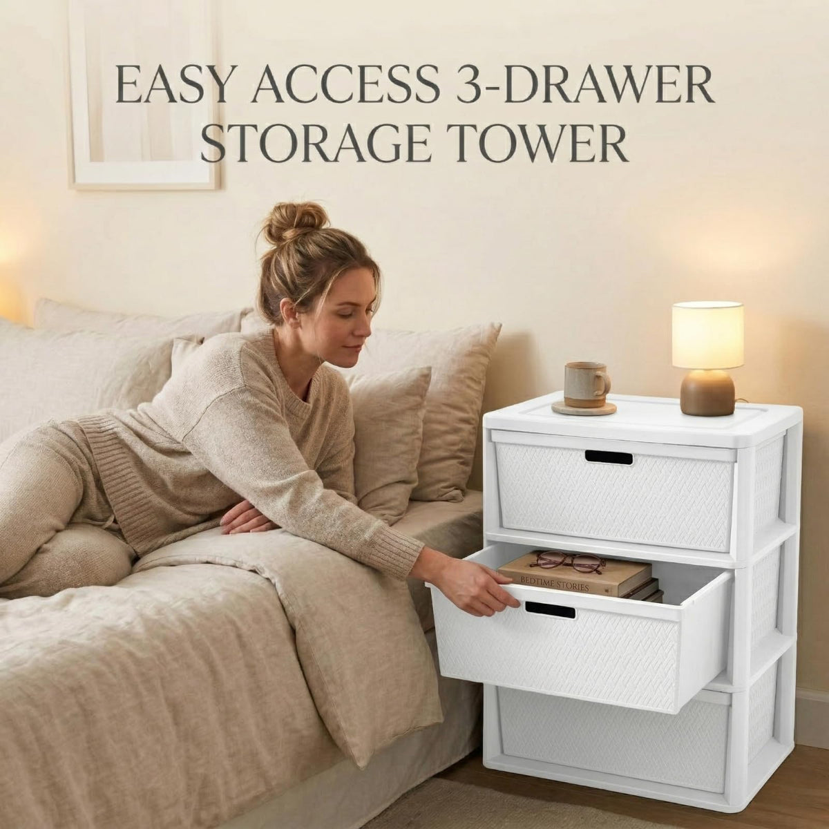 Opaque White 3-Drawer Plastic Storage Tower V2595
