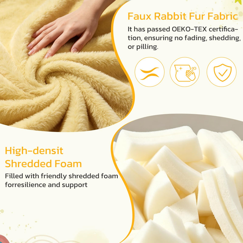 Yellow Faux Rabbit Fur Memory Foam Bean Bag Chair J459