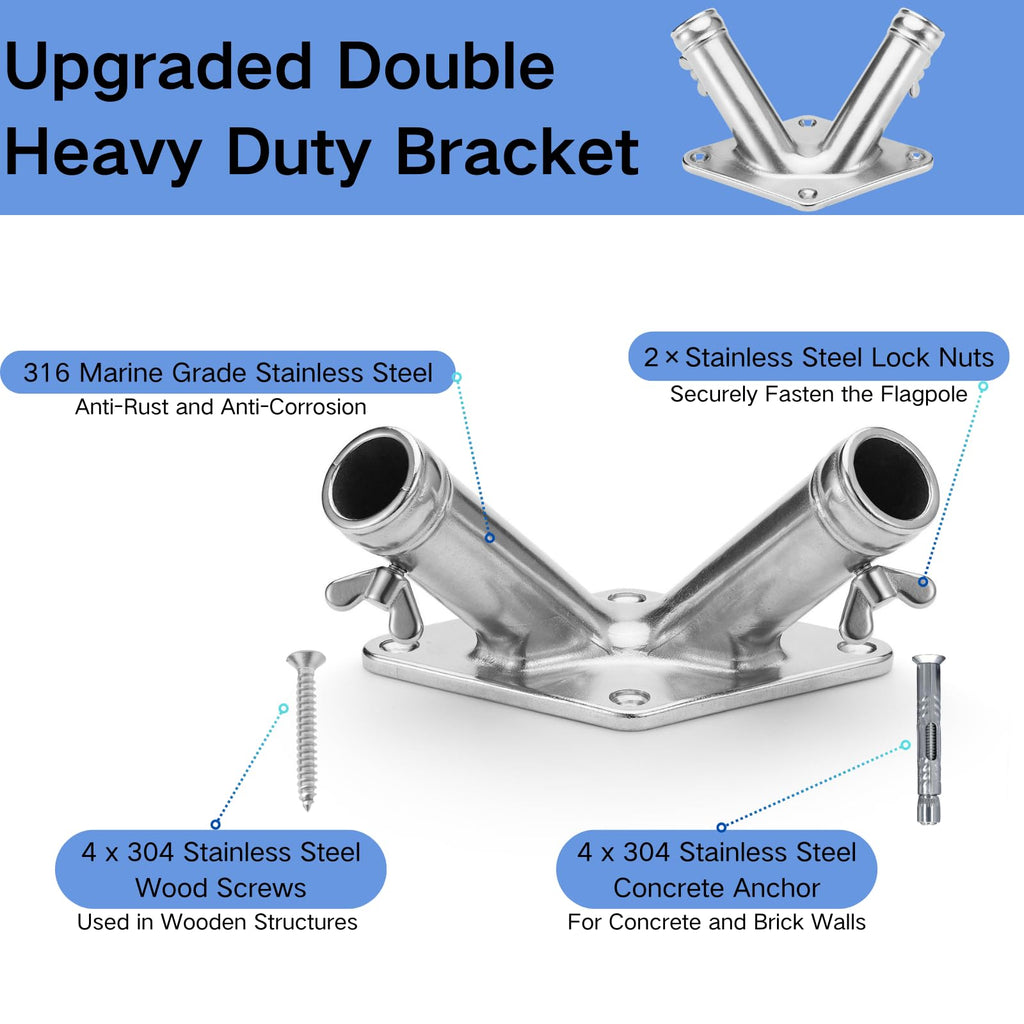 Double Flag Pole Holder 316 Stainless Steel Heavy Duty P72031
