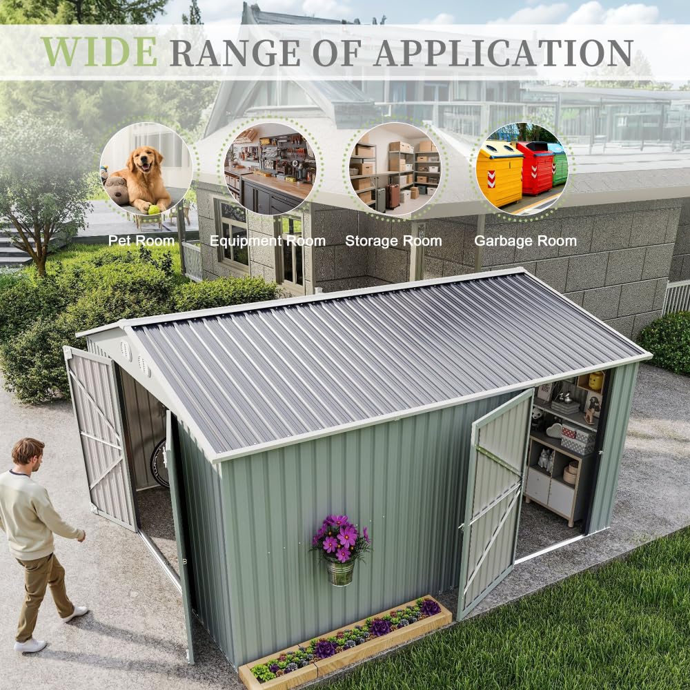 10x12 FT White Metal Storage Shed E590683