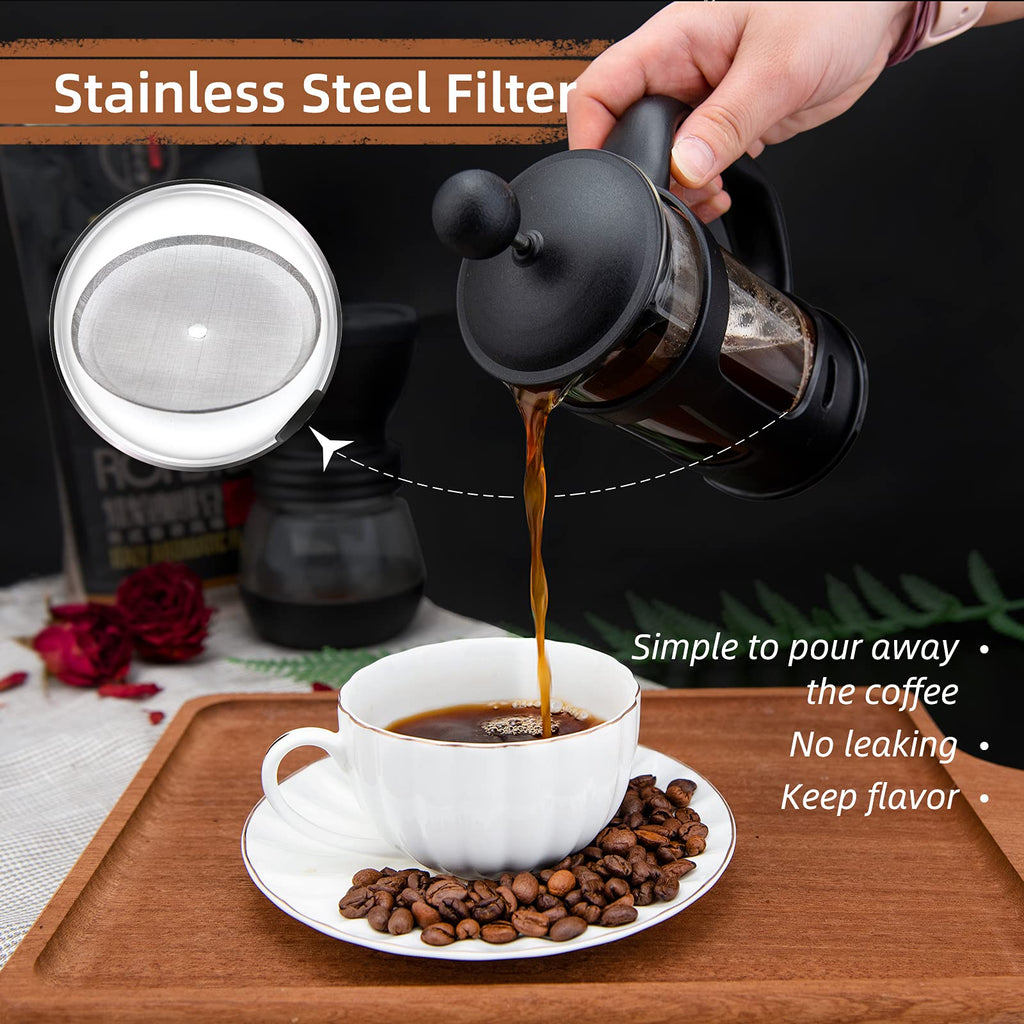 Mini French Press Coffee Maker, 1 Cup, 12oz, Stainless Steel Filter R8303
