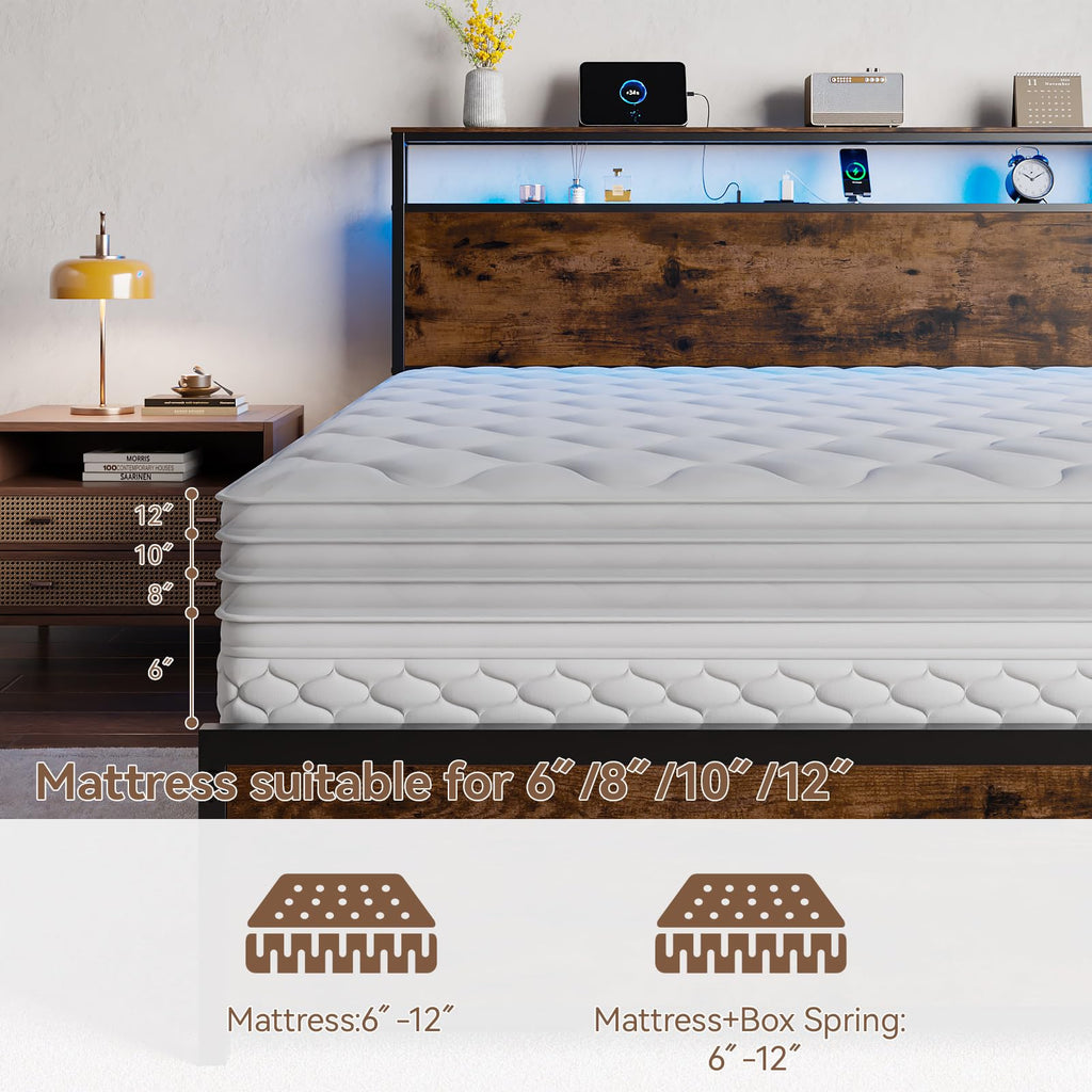 Queen Bed Frame with Storage Headboard & 6 Drawers E3879