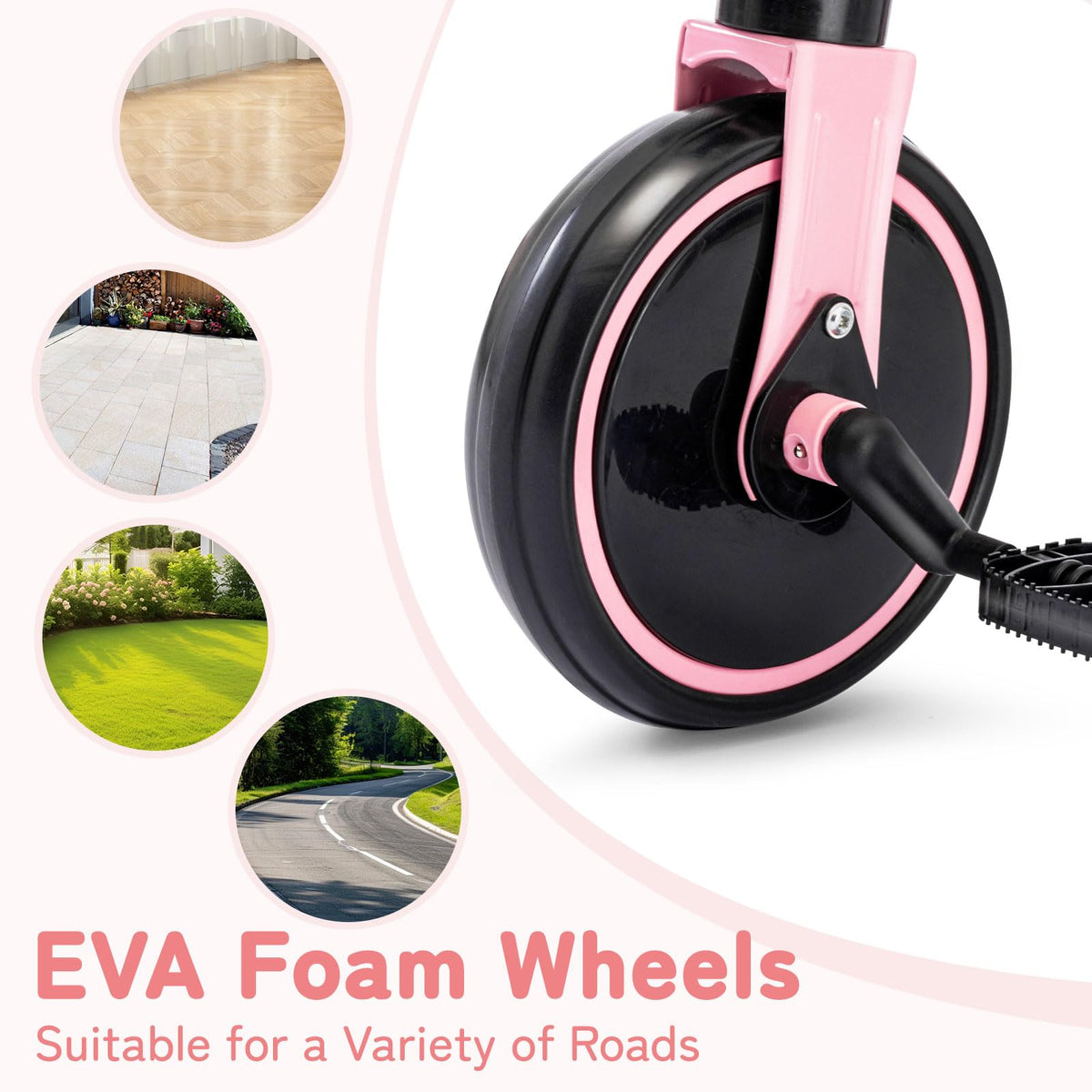 Folding Kids Tricycle with Adjustable Seat & Removable Pedal, Pink Y714626