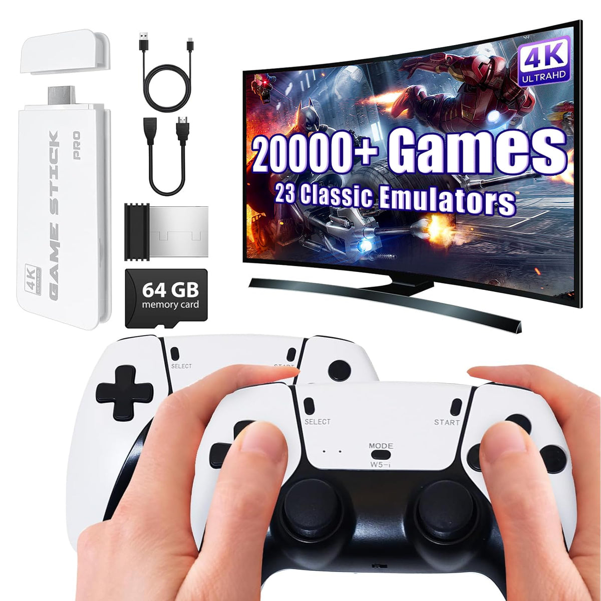 Wireless Retro Gaming Console Game Stick with 4K HDMI Output and 2 Wireless Controllers L78536