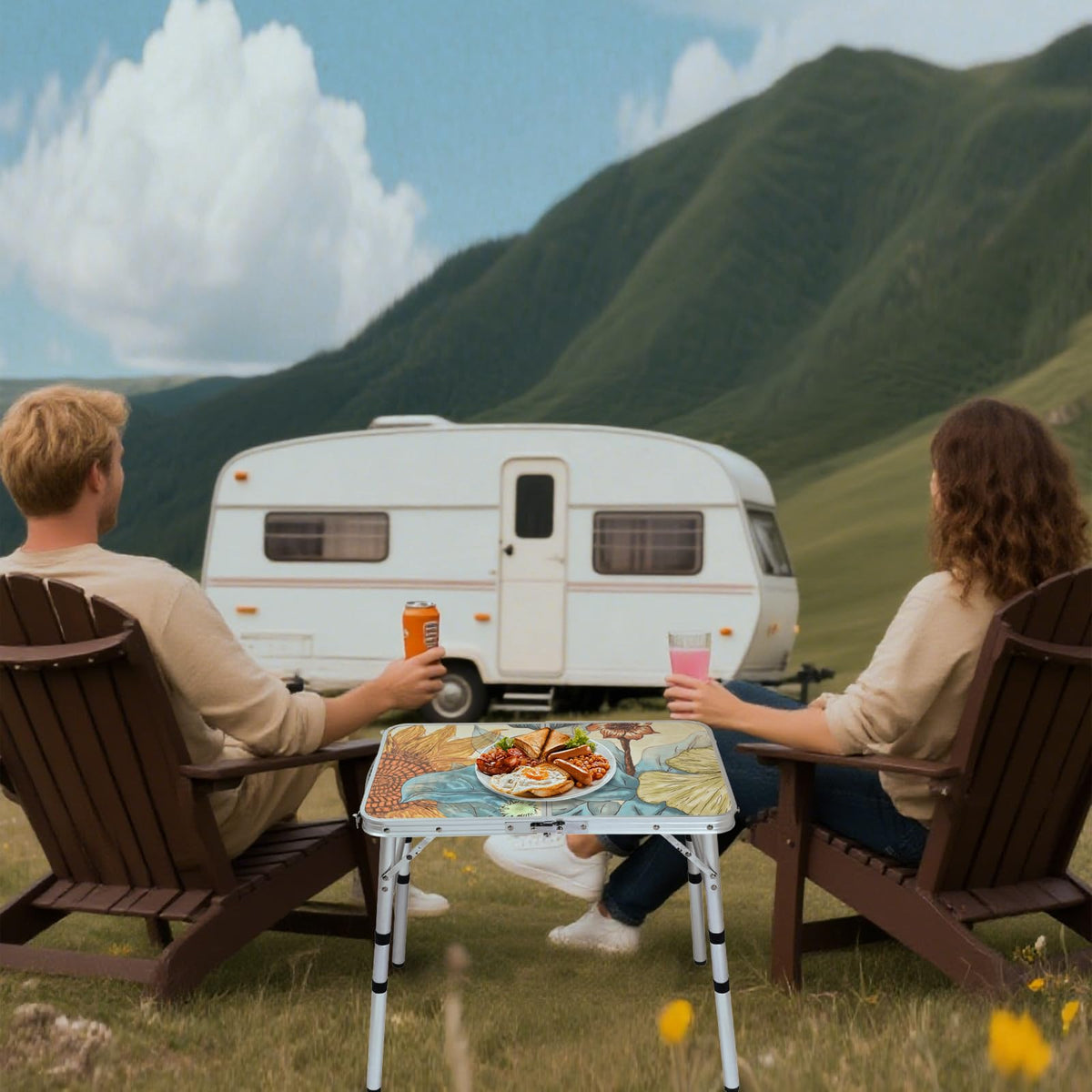 Small Folding Camping Table Aluminum 3 Adjustable Heights T42922