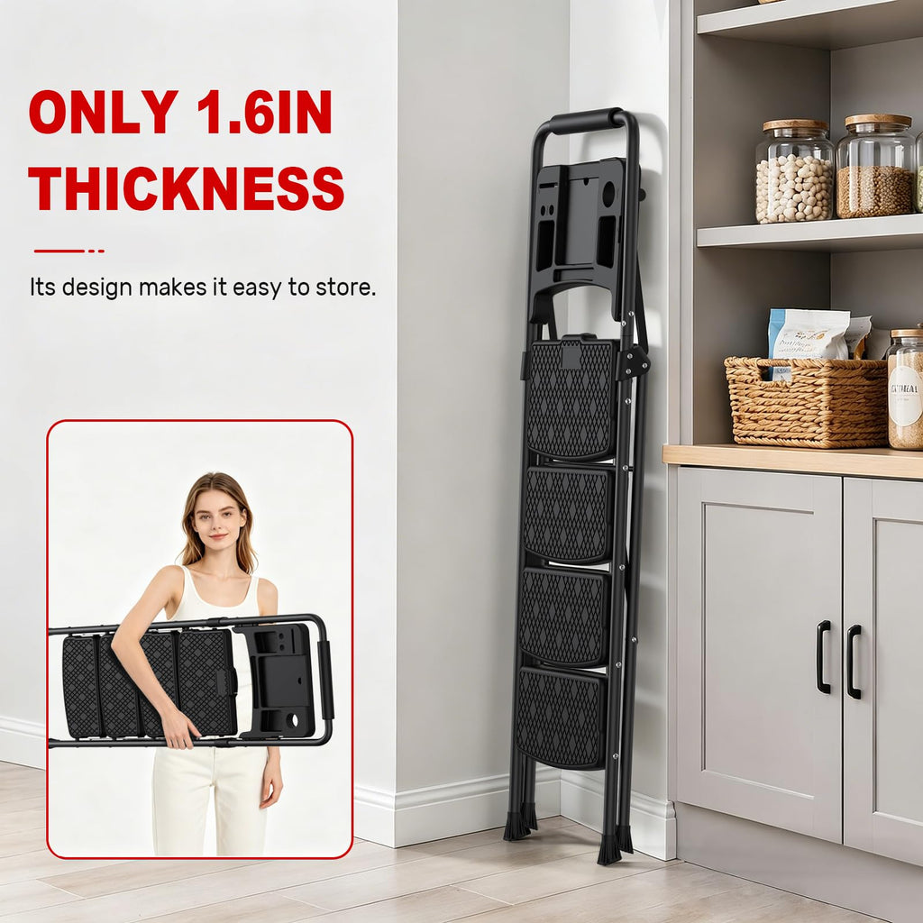 4 Step Steel Ladder with Tool Tray and Handrails B58094